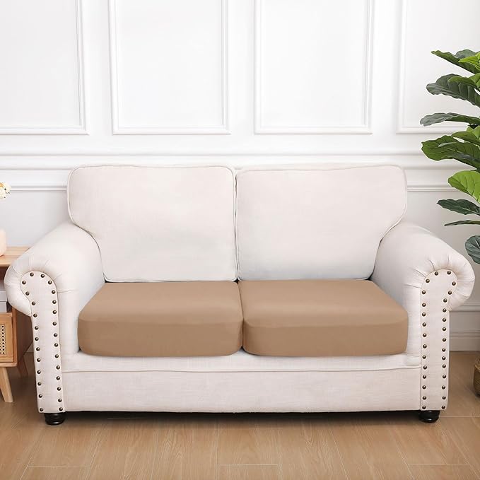 hyha Waterproof Couch Cushion Covers, Stretch Sofa Couch Seat Slipcover for Dog Washable, Non-Slip Waterproof Outdoor Cushion Covers for Patio Furniture Replacement (2 Pieces, Camel)-Ruum Studio Home