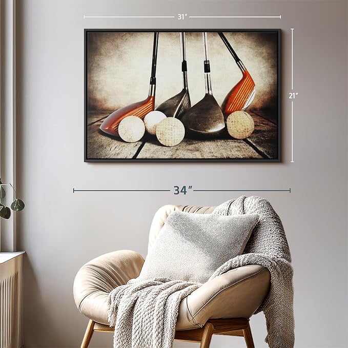 Elephant Stock Golf Sets Wall Art - Horizontal Framed Canvas - 1-Piece Mancave Wall Decor - Photography Sports Canvas Print - Yellow and Brown Decor for Wall - 31" X 21"-Ruum Studio Home