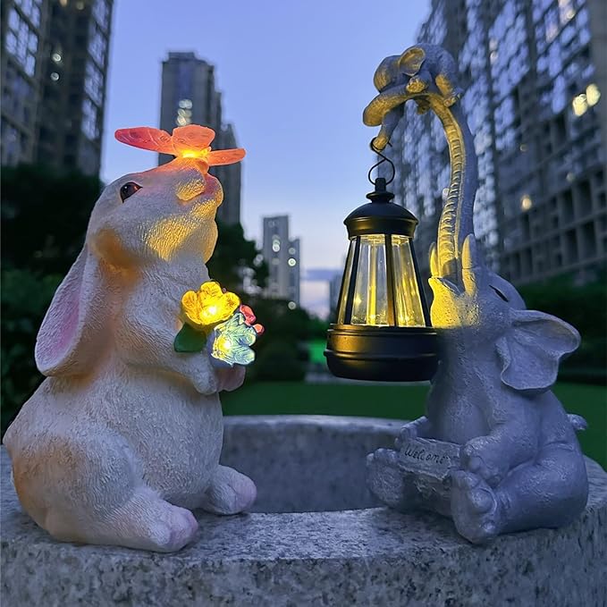 Vermeyen Solar Garden Statues Outdoor Decor-Yard Decorations for Patio,Balcony,Backyard,Lawn Ornaments-Easter Bunny Figurines with LED Light-Unique Birthday Gardening Gifts for Women,Mom,Grandma-Ruum Studio Home
