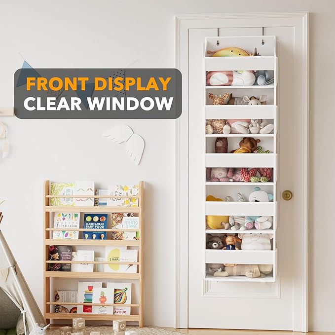 SpaceAid 2 Pack Over The Door Organizer with 5 Large Pockets and 10 Mesh Side Pockets, 5 Layers Door Organizer Hanging with Clear Window for Bedroom, Bathroom, Pantry and Nursery, White-Ruum Studio Home