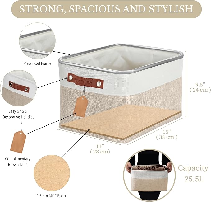 DECOMOMO Storage Bins Fabric Storage Baskets for Shelves, Linen Closet Organization Toys Nursery (Beige and White, Large - 1 Pack)-Ruum Studio Home