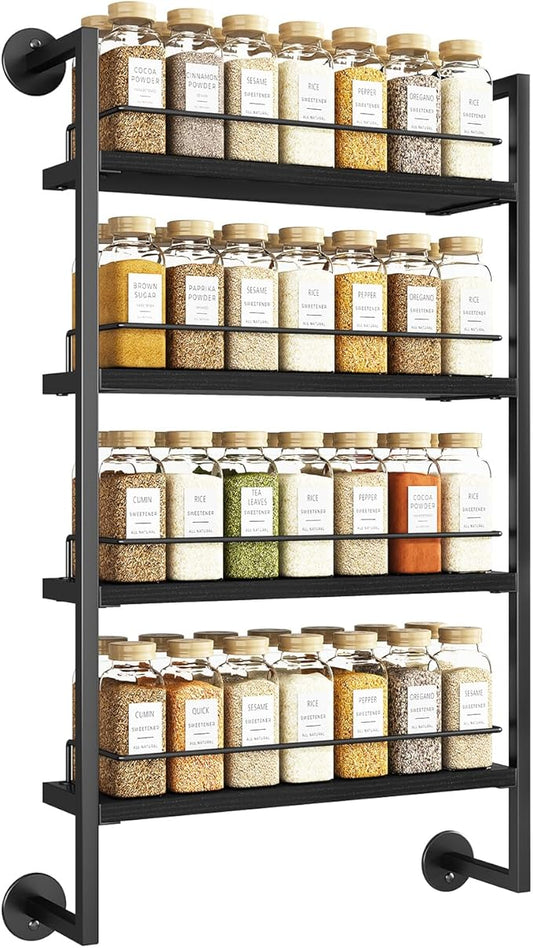 IBUYKE Spice Rack Wall Mount,4 Tier Hanging Seasoning Organizer, Spice Rack for Wall for up to 50 Jars,Spice Organization for Kitchen Cabinet,Living Room,Bathroom,Pantry,Black UTLJ016B-Ruum Studio Home