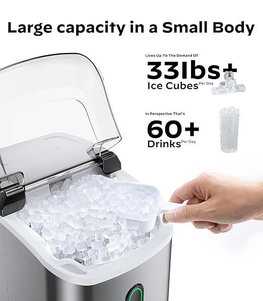Silonn Nugget Ice Maker Countertop, Pellet Ice Machine with Self-Cleaning Function, Sonic Ice Maker Produces 33lbs of Chewable Ice in 24 Hours, Ideal for Home Kitchen and Office, Stainless Steel-Ruum Studio Home