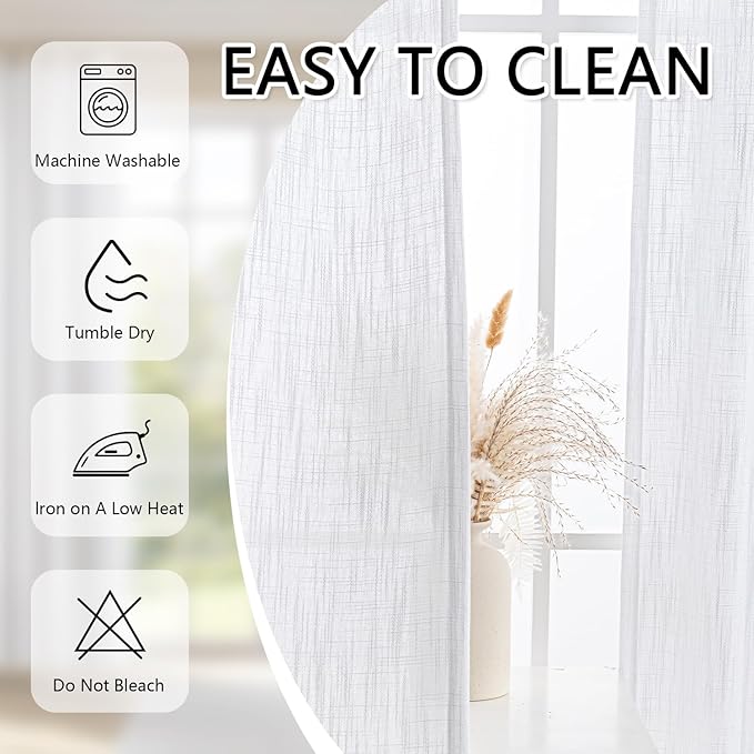 MYSKY HOME White Curtains for Living Room, Semi Sheer Curtains & Drapes Light Filtering Farmhouse Country Boho Style Back Tab Draperies for Sliding Glass Door (Customsize, Pure White)-Ruum Studio Home