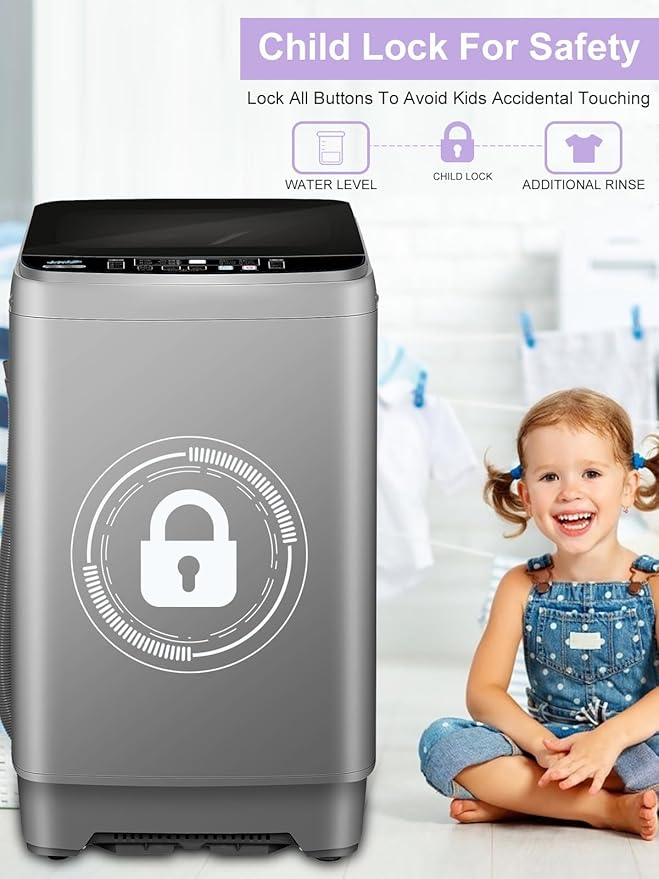 Full-Automatic Washing Machine 25 lbs Portable Washer 10 Wash Program & 8 Water Level with LED Display，Drain Pump, Ideal for Apartments, RV, Camping, Grey-Ruum Studio Home