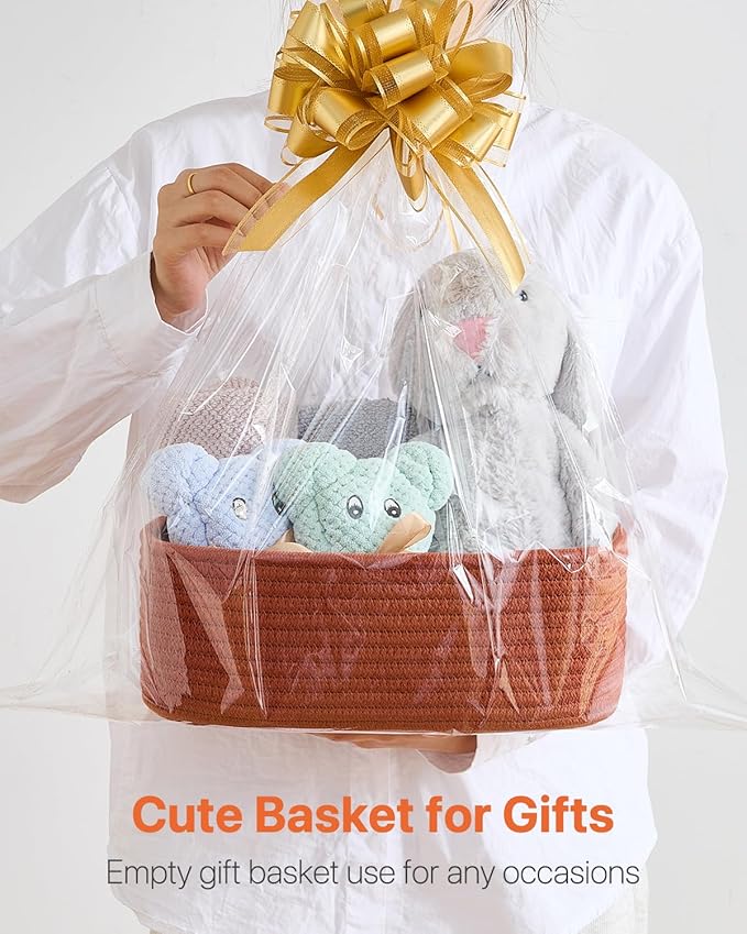 KALLAX Small Woven Basket, 12 x 8 x 4.5 Inches, Storage Basket for Organizing, Cute Small Rope Shelf Closet Cube Storage Bins Baskets for Shelves, Dog Toy Gift Baskets Empty, 3 Pack Rust Red-Ruum Studio Home