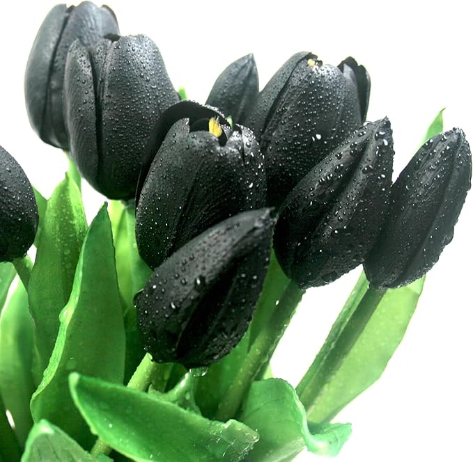 15pcs Artificial Tulips Flowers, Fake Tulips Real Touch, Faux Latex Tulips Bouquets, for Party Wedding Home Room Decoration (Black)-Ruum Studio Home