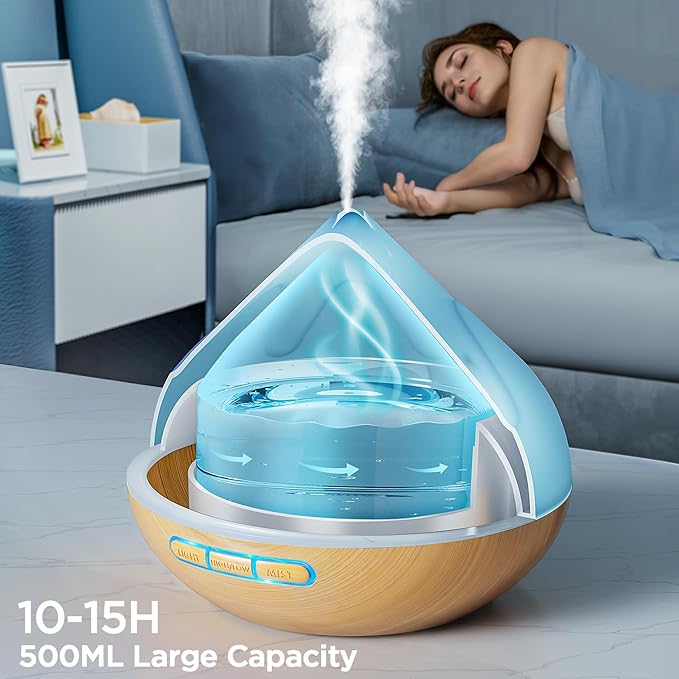 500ML Essential Oil Diffuser: Aroma Diffuser with Remote Control for Hotel Spa Yoga Room - Humidifier with 14 Colors LED Night Light for Bedroom Home Relaxation-Light Brown-Ruum Studio Home