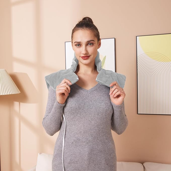 Ruqiji Neck&Shoulder&Back Heating Pad, Pain Relief for Back/Neck/Shoulders/Menstrual Pain, Christmas Gifts for Women Men Mom Dad (01-Light Gray, 19" x 24")-Ruum Studio Home