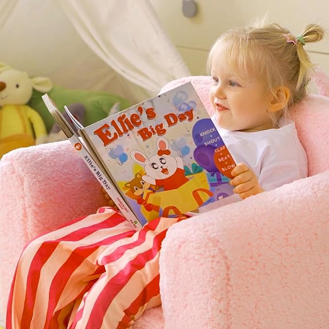 ALIMORDEN Kids Ultra-Soft Snuggle Foam Filled Chair, Toddler Cuddly Sherpa Reading Couch for Boys and Girls, Pink-Ruum Studio Home