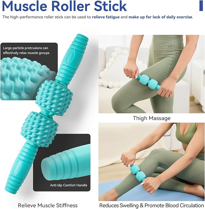 5 in 1 Foam Roller Set - Back Roller Foam, Massage Roller Stick, Massage Ball, Resistance Band for Physical Therapy & Deep Tissue Muscle Massage (Green)-Ruum Studio Home