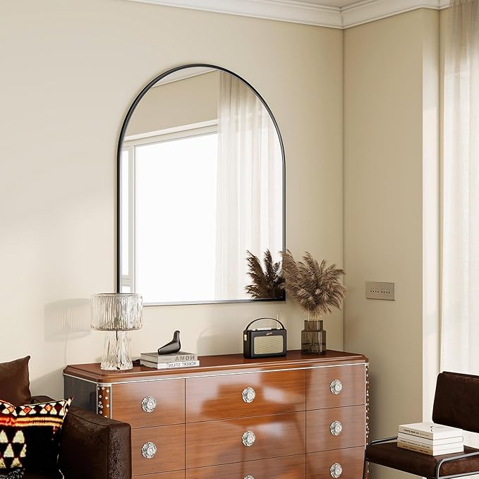 BEAUTYPEAK 36"x48" Arch Bathroom Mirror, Wall Mounted Vanity Metal Frame Mirror for Bedroom, Entryway, Living Room, Black-Ruum Studio Home