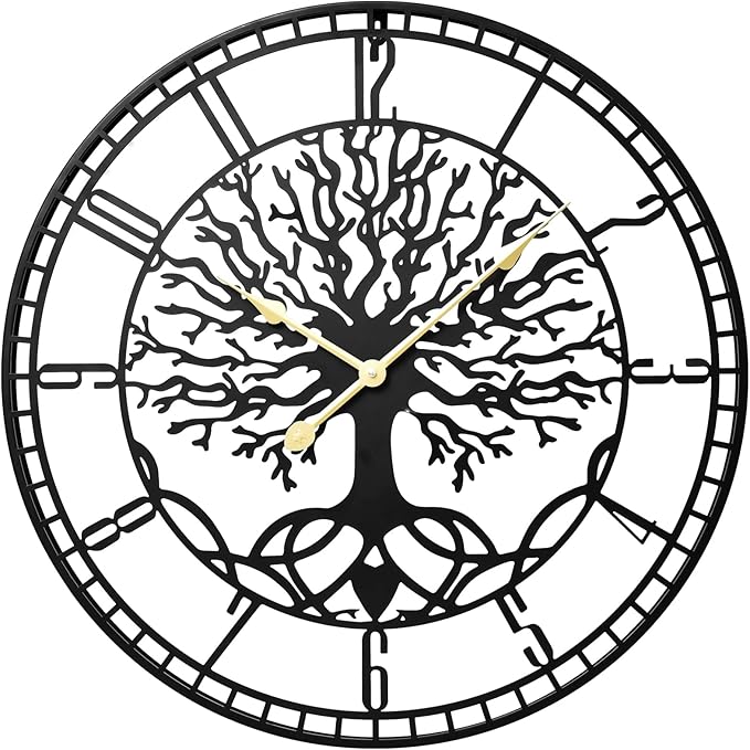 Tree of Life Wall Clock – Elegant 24-Inch Oversized Metal Farmhouse Decor for Living Room, Modern Battery Operated Wall Clock with Silent Operation-Ruum Studio Home