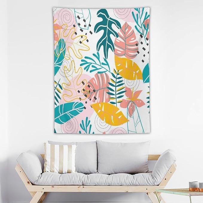 ICMOLYYENLO Tropical Green Leaves Tapestry, Exotic Leaves Beautiful Bedroom Wall Hanging, Floral Poster Blanket for Bedroom Living Room Dormitory Apartment 50x60 Inch-Ruum Studio Home