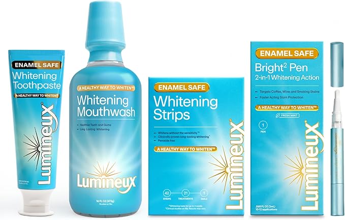 Lumineux Ultimate Whitening Kit Bundle - Contains Toothpaste, Mouthwash, Strips and Whitening Pen - Enamel Safe and Clinically Proven to Whiten Without The Sensitivity - Removes Coffee and Tea Stains-Ruum Studio Home