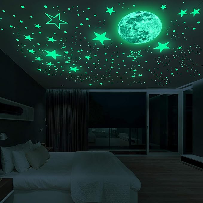 Luminous Wall Decals Ceiling Stickers Glow in The Dark Moon and Stars Starry Sky Shining Decals Room Decoration Perfect Gifts for Kids Bedroom Bedding Room, 1 Moon + 436 Stars and Dots-Ruum Studio Home