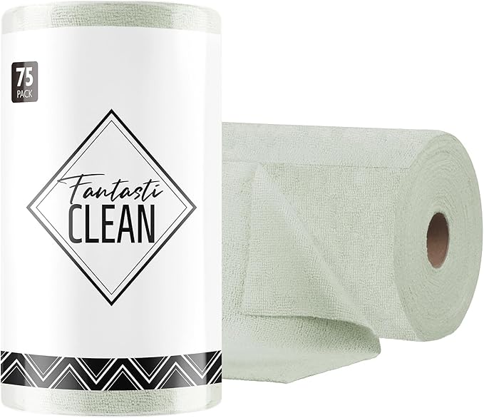 Fantasticlean Microfiber Cleaning Cloth Roll -75 Pack, Tear Away Microfiber Towels, 12" x 12", Reusable, Washable, Scratch Free, Ultra Absorbent Dish Rags for Car, Home, Garage or Shop (Moss Green)-Ruum Studio Home