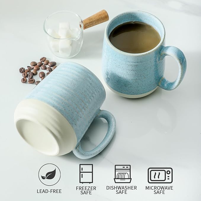 Hasense Ceramic Coffee Mugs, 15 Oz Coffee Cup with Handle Set of 4, Large Coffee Mug for Men, Modern Latte Cup for Cappuccino, Tea, Cocoa, Microwave & Dishwasher Safe, Birthday Gift, Light Blue-Ruum Studio Home