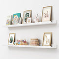 Picture Ledge Shelf, Floating Shelves Set of 2, Solid Pine Wood 55'' Long Large Nursery Book Shelves for Toys Storage, Kids Bookshelf for Living Room Bedroom Decor Books Photo Frames, White-Ruum Studio Home
