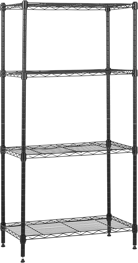 Amazon Basics 4-Shelf Steel Wire Storage Rack, Adjustable, Sturdy, Easy Assembly, 13.4 D x 23.2 W x 48 H in, Black-Ruum Studio Home