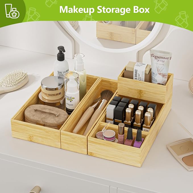 Silverware Bamboo Drawer Organizer Tray, 4 PCS Kitchen Drawer Organizer Storage for Utensil Cutlery, Bathroom, Office Desk, Makeup-Ruum Studio Home