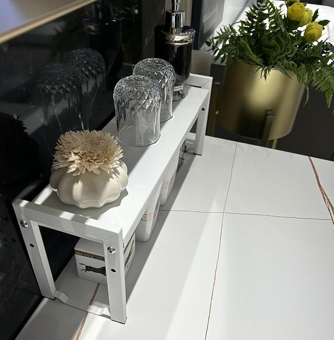 Expandable Cabinet Shelf Organizer 16-26" L Stackable Kitchen Counter Shelf Rack Stand Sink Riser Countertop Storage White (Narrow 5.1”D)-Ruum Studio Home