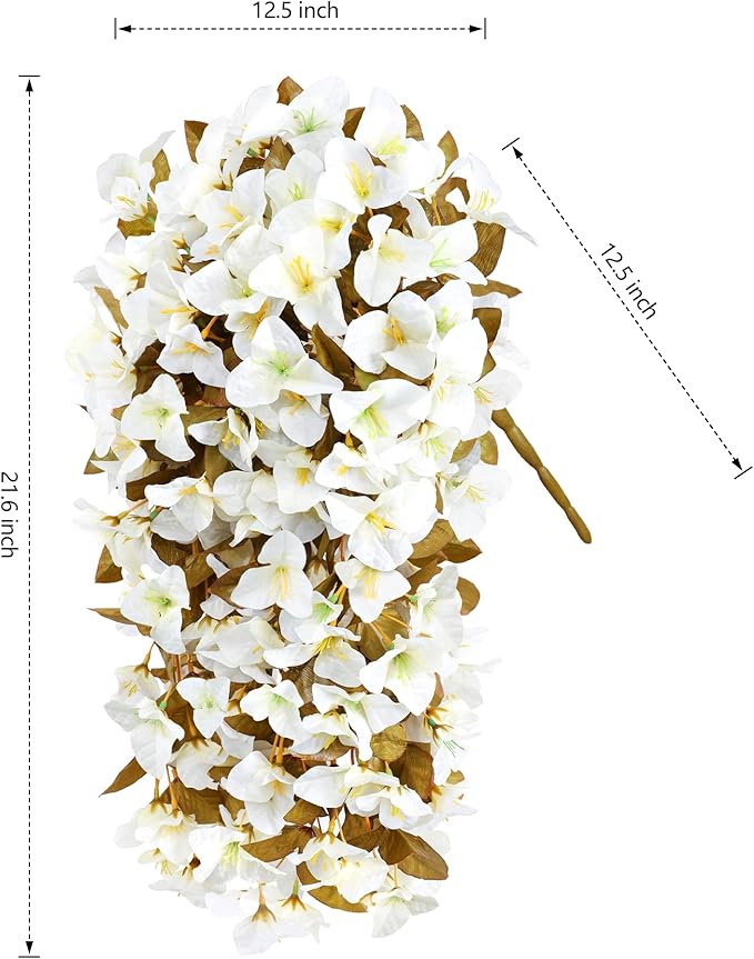 Bougainvillea Artificial Flowers Plants for Outdoors Outside Fall Autumn Decoration, 2 pcs Faux Silk Long Trailing Vines UV Resistant Look Real White Fake Flowers for Front Door Porch Planter Urn Yard-Ruum Studio Home
