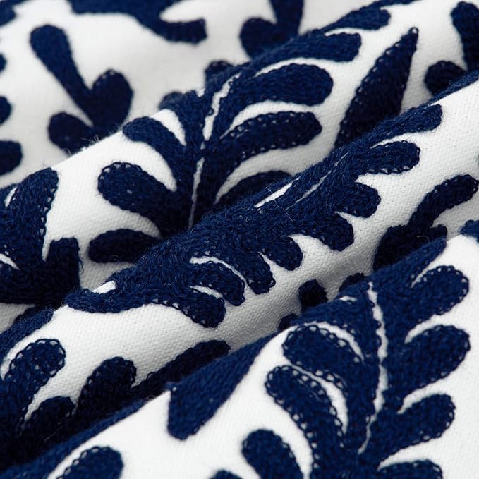 HWY 50 Navy Blue Decorative Throw Pillow Covers 18x18 Inch (1 Piece), Embroidered Cotton Farmhouse Cushion Cover Pillow Case for Sofa Couch Living Room Bed Bedroon, Floral Branches-Ruum Studio Home