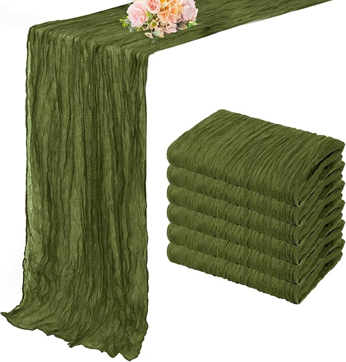 6 Pack Olive Green 10FT Cheesecloth Table Runner Rustic Gauze Cheese Cloth Table Runner for Wedding Bridal Baby Shower Table Decorations Boho Fabric Sheer Birthday Party Decor 20 x 120 Inch Long-Ruum Studio Home