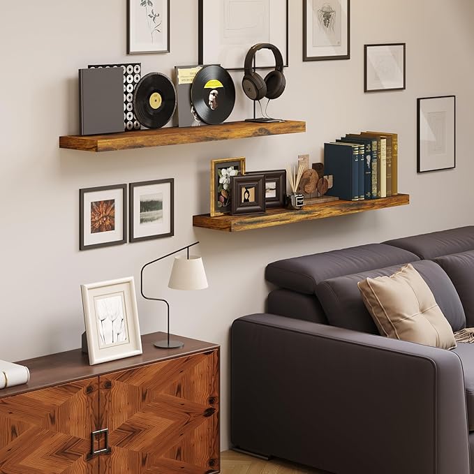 BAMEOS Floating Shelves, 31W x 7D Rustic Brown Wall Mounted Wooden Shelves with Invisible Brackets Set of 2, Hanging Wall Shelves Decoration for Bedroom, Bathroom, Living Room and Kitchen-Ruum Studio Home