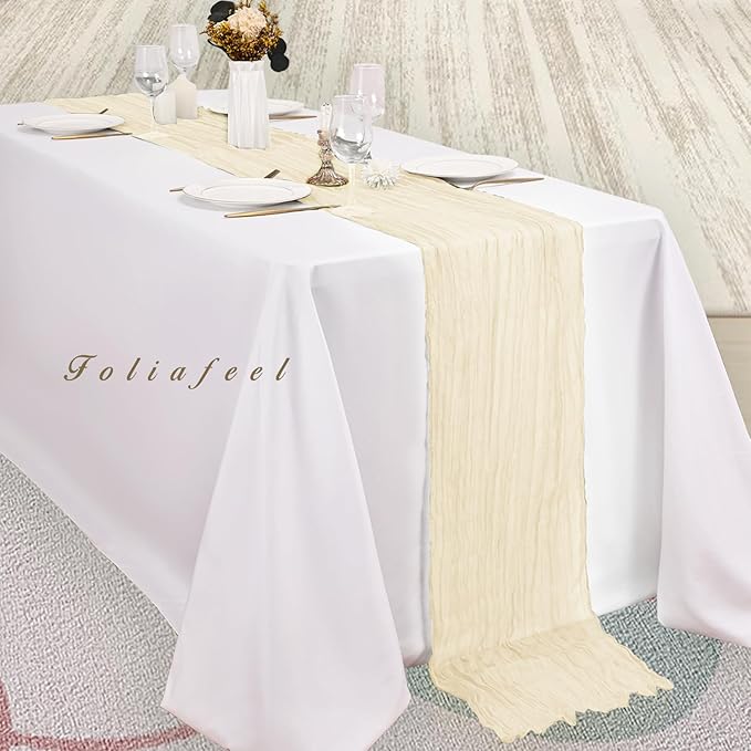 10FT 20 Pack Beige Cheesecloth Table Runner 20 x 120 Inch Long Rustic Gauze Fabric Cheese Cloth Table Runner for Wedding Bridal Baby Shower Table Decorations Boho Sheer Birthday Party Table Decor-Ruum Studio Home
