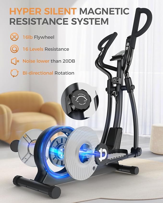pooboo Elliptical Machine, Elliptical Exercise Machine with 16-Level Resistance&Hyper-Quiet Magnetic Driving System, Elliptical Machine for Home with LCD Monitor&15.5IN Stride, 350LBS Weight Capacity-Ruum Studio Home