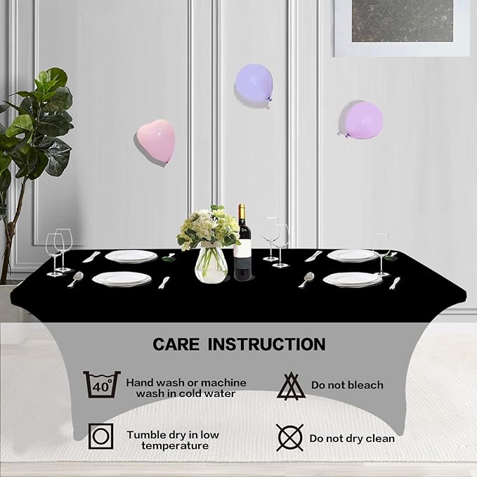 IVAPUPU 2 Pack 4FT Table Cloth for Rectangular Fitted Events Stretch Black Table Covers Washable Spandex Spring Tablecloth Protector for Party, Wedding, Cocktail, Banquet, Festival-Ruum Studio Home