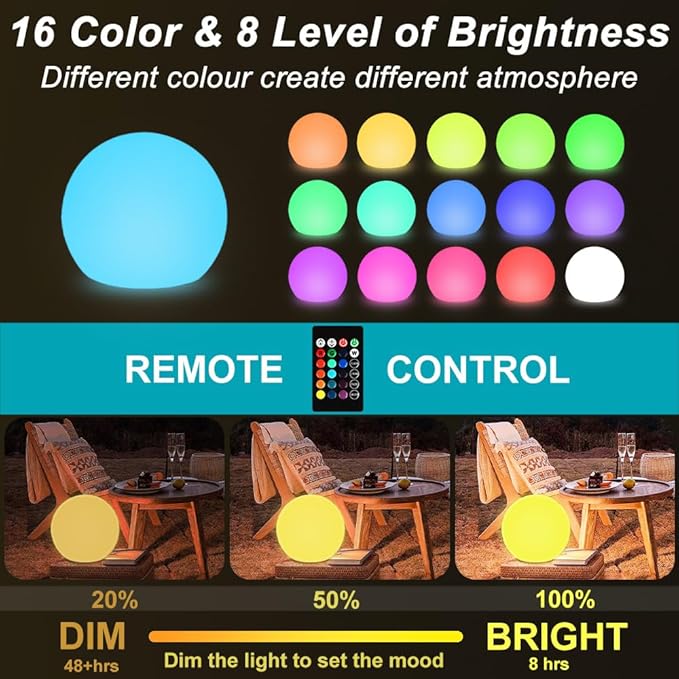 12 Inch Solar Glowing Ball Light Outdoor, Solar Garden Globe Light w/Remote, RGB Color Changing Waterproof Large LED Orb Lights, Landscape Lighting Mood Lamp w/Ground Stake for Patio Yard Lawn Path-Ruum Studio Home