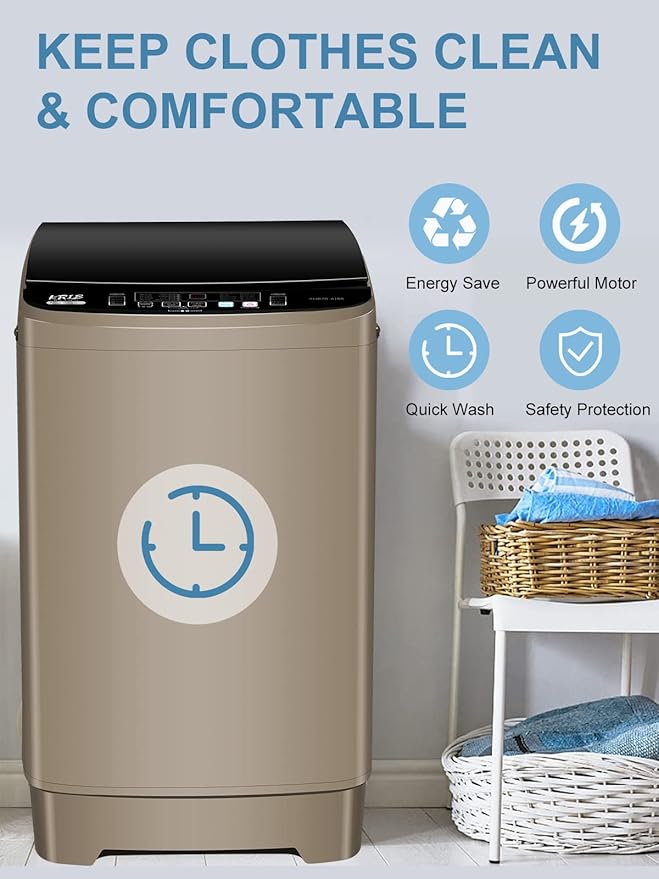 Full-Automatic Washing Machine 17.7 lbs Small Compact Portable 10 Wash Program & 8 Water Level Compact Washer with LED Display Ideal for Apartments, RV, Camping, Gold (KB03-GOLD6)-Ruum Studio Home