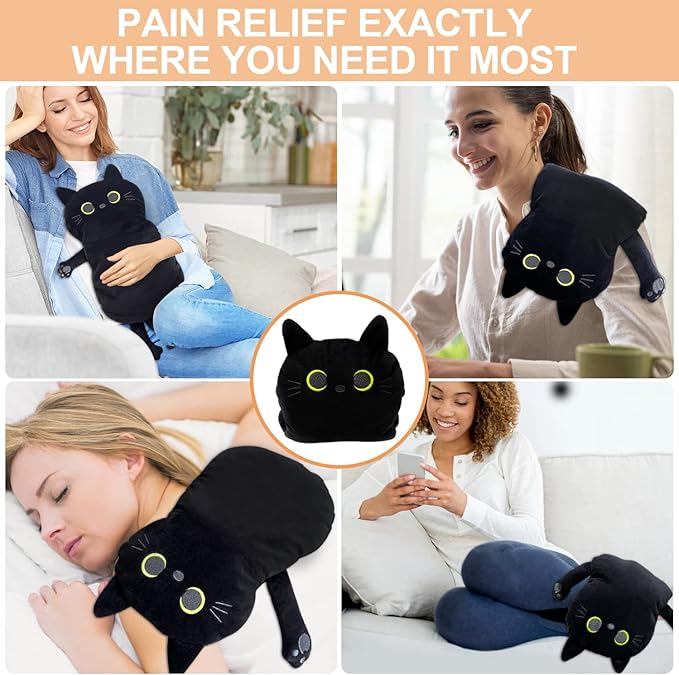 Large Microwave Heating Pad with Washable Cover 21 * 12" Microwavable Heating Pads for Cramps, Back, Neck Shoulder Pain Relief, Cordless Weighted Moist Heat Pack, Black Cat-Ruum Studio Home