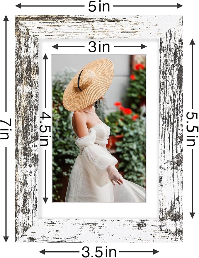 Vittanly 4x6 Picture Frames Set of 9, Shatter Resistant Plexiglass, Display 3.5x5 Pictures with Mat or 4x6 without Mat, Photo Frames for Wall or Tabletop, Engineered Wood, Distressed White-Ruum Studio Home