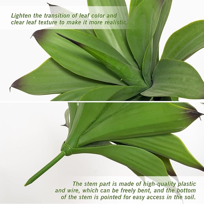 Fake Plants Artificial Agave Plants,Large UV Resistant Fake Agave Planters for Indoor and Outdoor Decorating Tropical Plant Succulents Greenery Indoor Decor13.8 (2Pack, Dark Green)-Ruum Studio Home