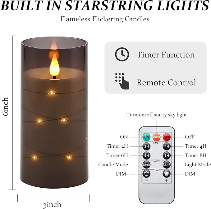 Aignis Flickering Flameless Candles Battery Operated Candles LED Candles with Remote Timer for Home/Wedding/Birthday/Holiday Decor ，Grey 3D Flame Set of 2 (D3 xH6 6")-Ruum Studio Home