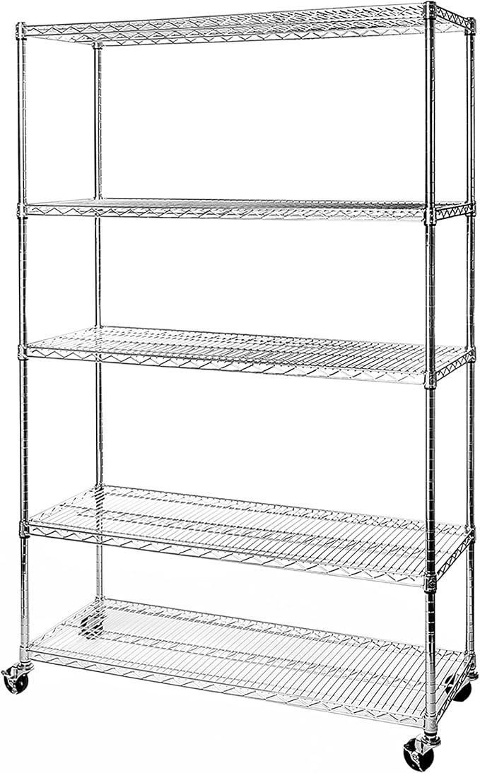 Seville Classics UltraDurable Heavy Duty NSF Solid Steel Wire Rack Storage Unit Organizer for Garage, Warehouse, Office, Restaurant, Classroom, Kitchen, 5-Tier Shelving, 48" W x 18" D-Ruum Studio Home