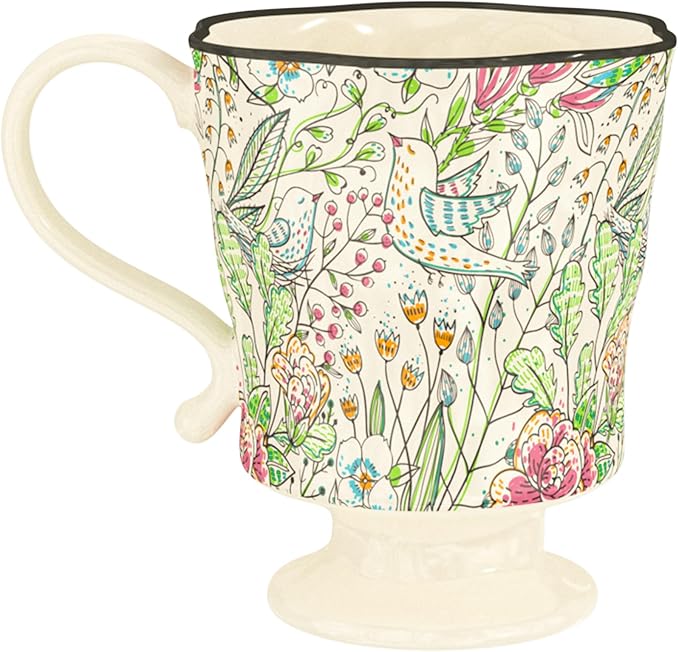 360ml -12.17oz Painted Garden floral Ceramic Mug - Cute Espresso Latte Shot Cup - Gift for Women, Dishwasher Safe-Ruum Studio Home