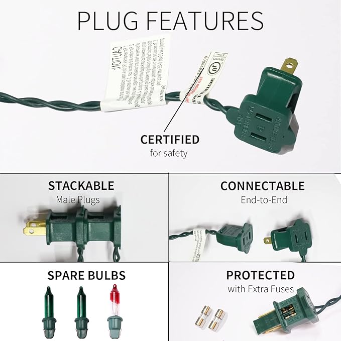 100LIGHTS Green Extra-Bright with End Connectors Christmas Decorative Lights 5.98m UL Certified Mini String Light Set Waterproof for Home Garden Holiday Christmas Tree Party Patio Wedding-Ruum Studio Home