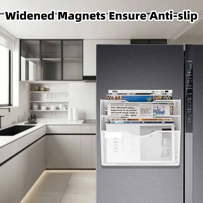 3-Tier Magnetic File Holder, No Drilling Installation File Cabinet Organizer, White Magnetic File Organizer, Magazine Rack, Magnetic Paper Holder for Refrigerator, File Cabinets,White-Ruum Studio Home