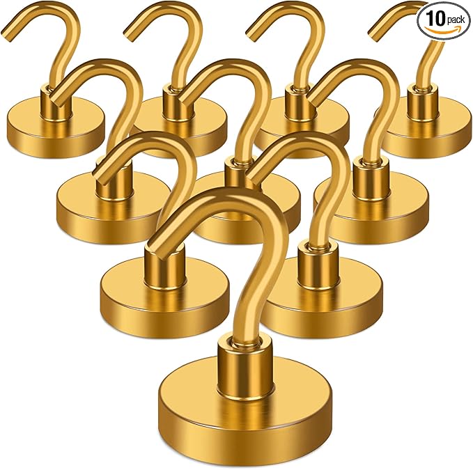 MIKEDE Magnetic Hooks Heavy Duty, 40 Lbs Magnet with Hooks for Cruise Cabins, Strong Magnets Neodymium for Hanging, Magnetic Wall Hooks for Refrigerator, Locker, Workplace(Yellow, 10 Pack)-Ruum Studio Home