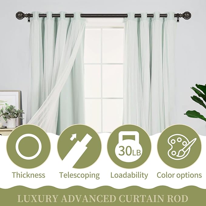 Bronze Farmhouse Curtain Rods for Windows:36-88 Inch Heavy Duty Adjustable Curtain Rod for Bedroom Living Room,Boho Decorative Rustic Drapery Rods with Vintage Coastal Finial,Antique Bronze-Ruum Studio Home