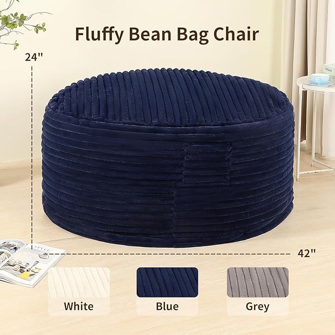 4FT Memory Foam Bean Bag Chair for Adults/Teens, Bean Bag Sofa with Fluffy Removable Cover, for Living Room Bedroom, Blue-Ruum Studio Home