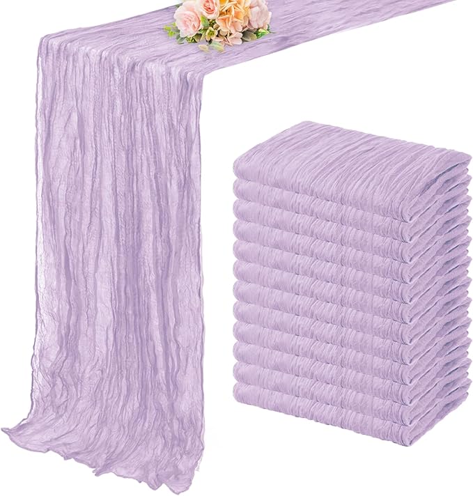 12 Pack Lilac Cheesecloth Table Runner 10FT Rustic Gauze Cheese Cloth Table Runner for Wedding 20 x 120 Inch Long Bridal Baby Shower Table Decor Boho Fabric Sheer Birthday Party Table Decorations-Ruum Studio Home