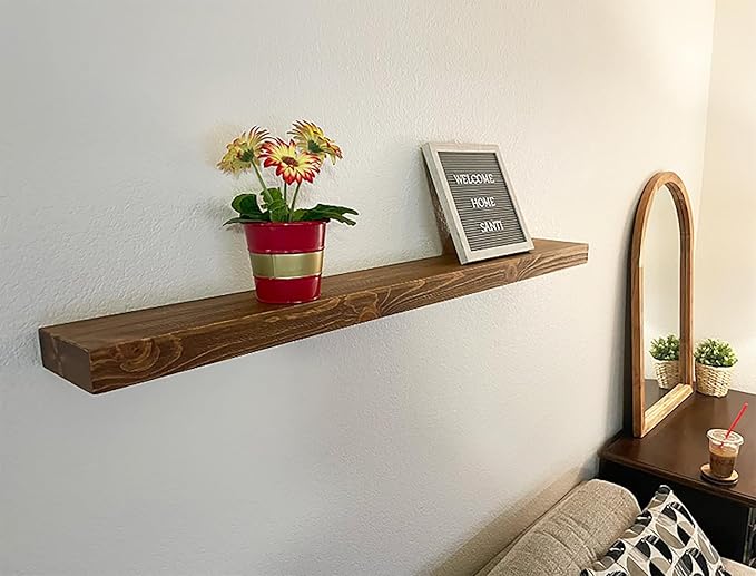 joelsantiques - 54 Inch Wooden Floating Shelves for Wall - 54x6x2 in - Made of Natural Wood - Long Heavy Duty Rustic Wall Shelves for Bedroom - Perfect for Living Room, Kitchen - Medium Brown-Ruum Studio Home