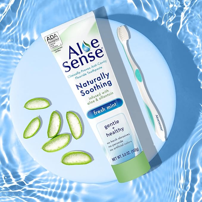Naturally Soothing Toothpaste for Sensitive Teeth and Gum Care with Aloe Vera, Allantoin & Fresh Mint Flavor, Gentle & Natural, ADA Approved (5-oz, 2 Count)-Ruum Studio Home