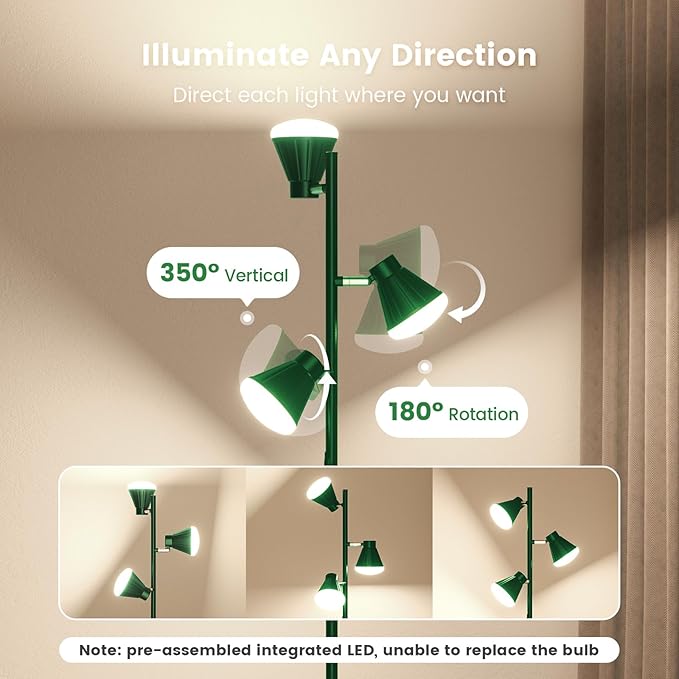 36W LED Tree Floor Lamp, Dimmable Tall Standing Lamp with Remote & Touch Control, 4 Color Temperatures Bright Floor Lamp, 3 Rotatable Light Modern Floor Lamps (Green)-Ruum Studio Home